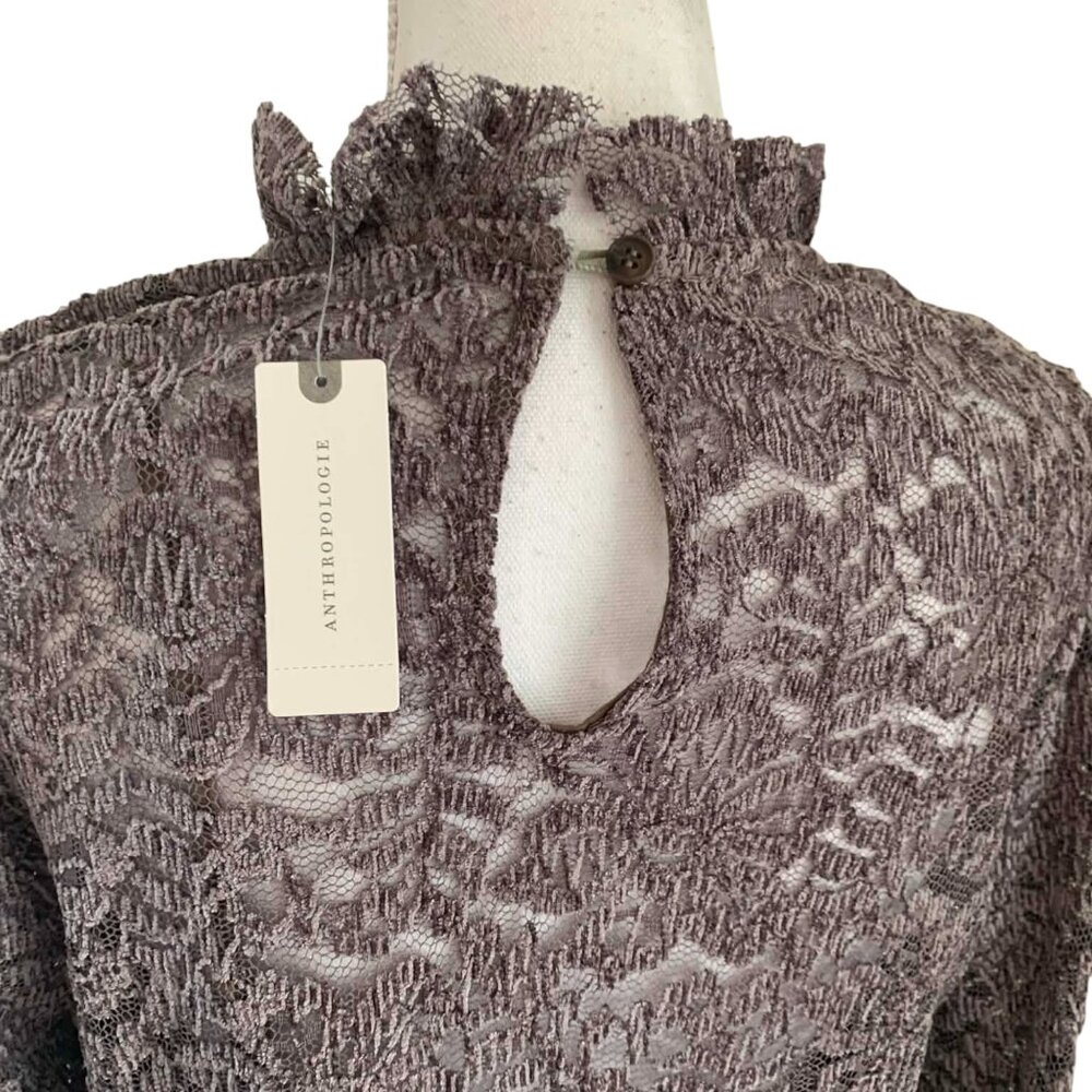 NWT Eri + Ali Delano Lace Mock Neck Top Size Large Taupe Anthropologie - Picture 7 of 11